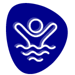 Piktogramm einer Person, die in Wasser springt, dargestellt durch geschwungene Linien.