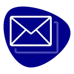 Blaues Icon mit einem weißen Briefumschlag für 'Newsletter'.